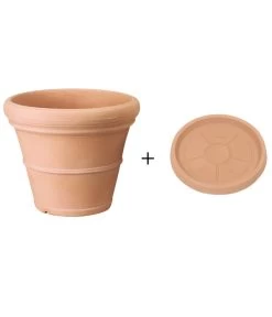 Farmet New Kunststoff-Topf Impruneta, Rund, Terrakotta, Inkl. Untersetzer