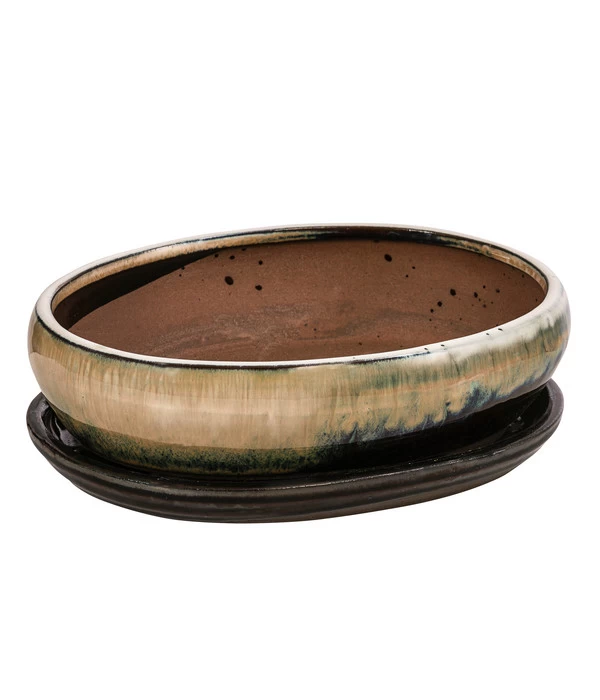 Dehner Keramik-Bonsaischale, Oval, Creme/dunkelbraun, Ca. B21/H6/T16,5 Cm 1 Dehner Keramik-Bonsaischale, Oval, Creme/dunkelbraun, Ca. B21/H6/T16,5 Cm